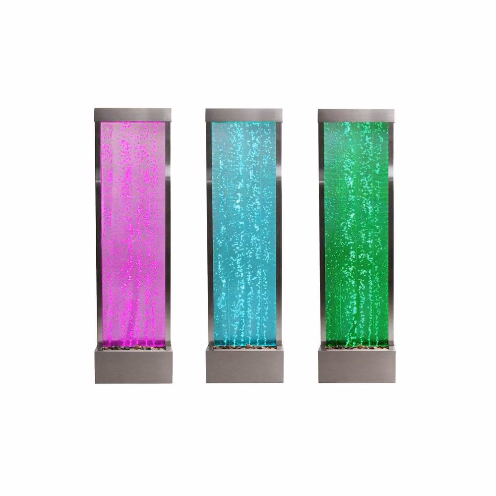 Primrose Modern Stainless Steel Bubble Water Wall Feature with Colour Changing LEDs in Metallic Silver, Height: 184 cm – 1