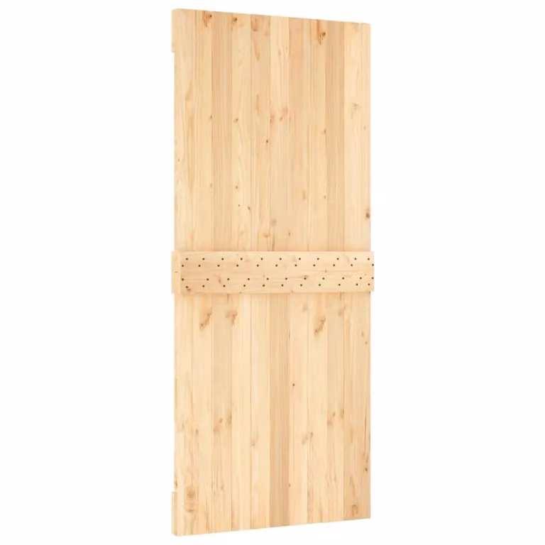 Berkfield Home Rustic Solid Wood Pine Sliding Door with Hardware Set in Brown, W: 90 cm, H: 210 cm