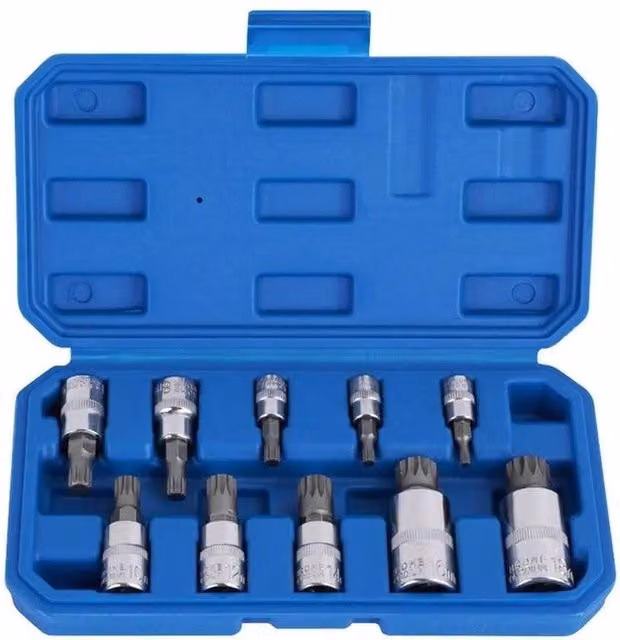 FLAVORA 10-Piece 1/2 inch Multi Spline Bit and 12-Point Triple Square Socket Set in Blue