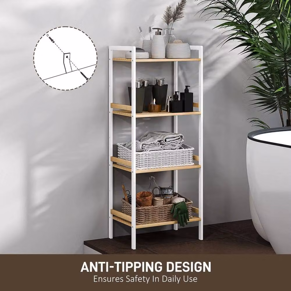 Kelvenix 4-Tier Bamboo Bathroom Shelf with Adjustable Racks in Brown – 2