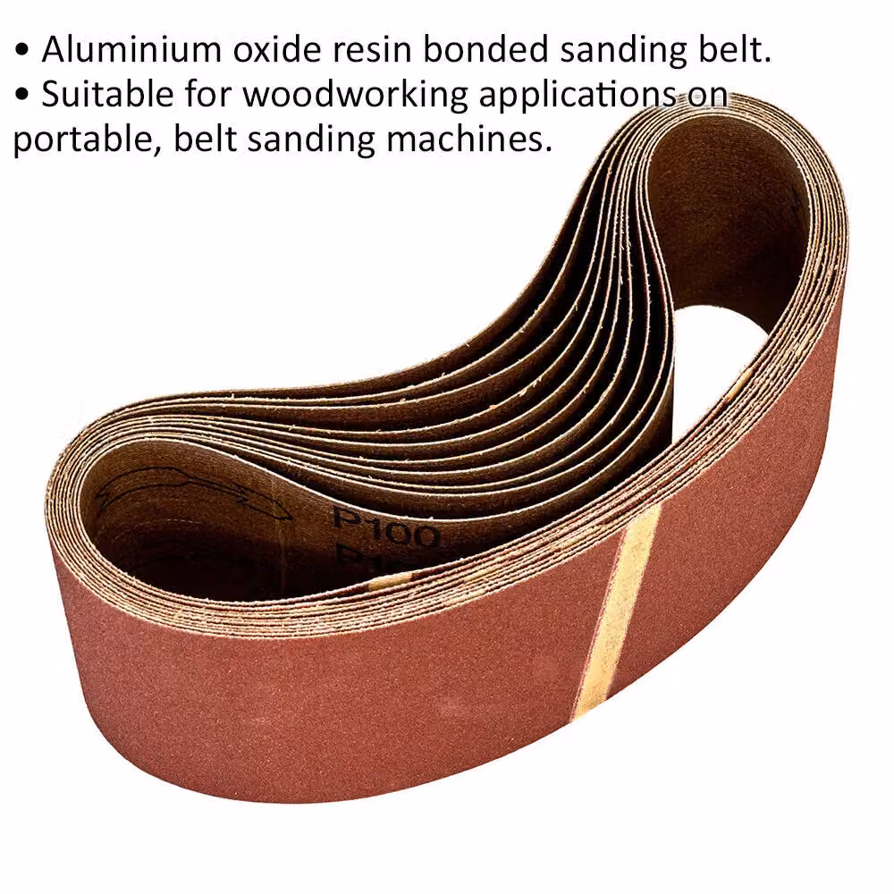 Loops 10 Pack 100 Grit Aluminium Oxide Sanding Belts for Wood, W/D/H: 75 x 533 mm, Brown/Multicolour – 2