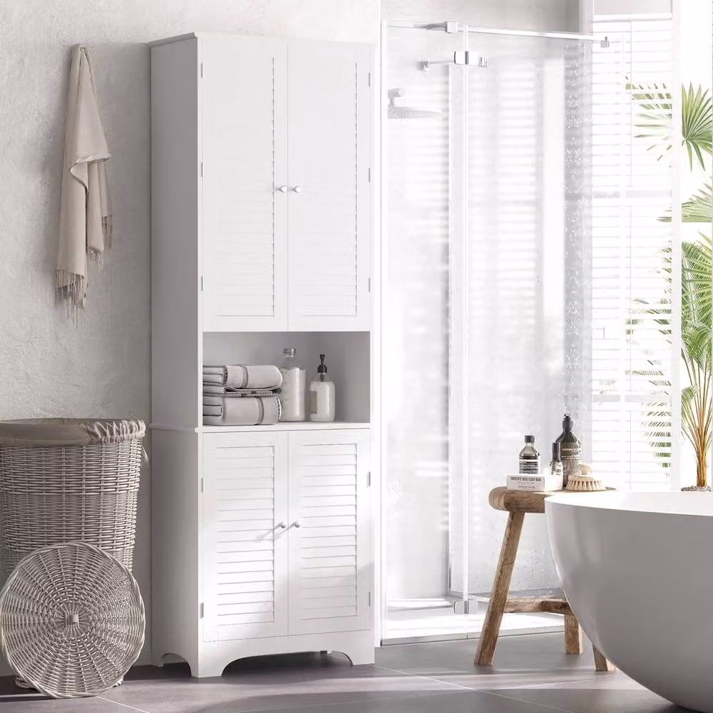 Wyld Haus Vihave Tall Bathroom Cabinet with Roll Shutter Doors in White – 3