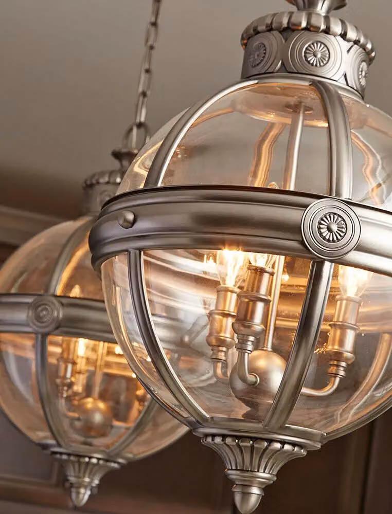 Loops 3 Bulb Chandelier Hanging Pendant Light in Antique Silver with Glass Spheres, E14 60W LED Compatible – 2