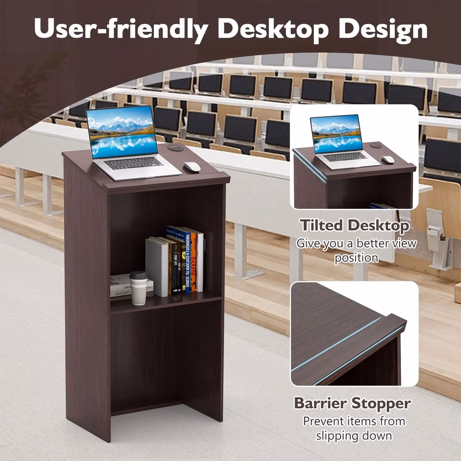 Costway Podium Hostess Stand with Storage Shelf in Brown, Height: 117 cm – 6