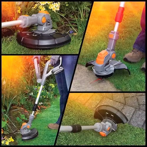 Terratek 20V Cordless Telescopic Strimmer in Orange and Grey with Blade, 2x Rechargeable Batteries and Quick Charger – 8