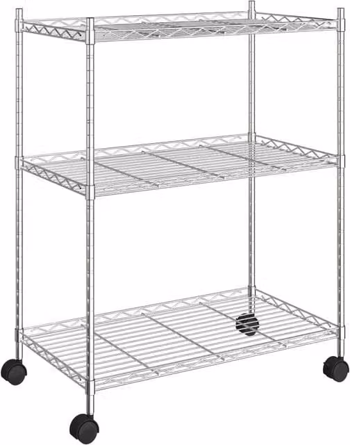 Berkfield Home 3-Tier Metal Storage Rack with Wheels in Silver, W/D/H: 60 x 35 x 81 cm