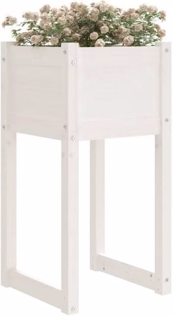 Berkfield Home Set of 2 White Solid Wood Pine Planters, W/D/H: 40 x 40 x 81 cm