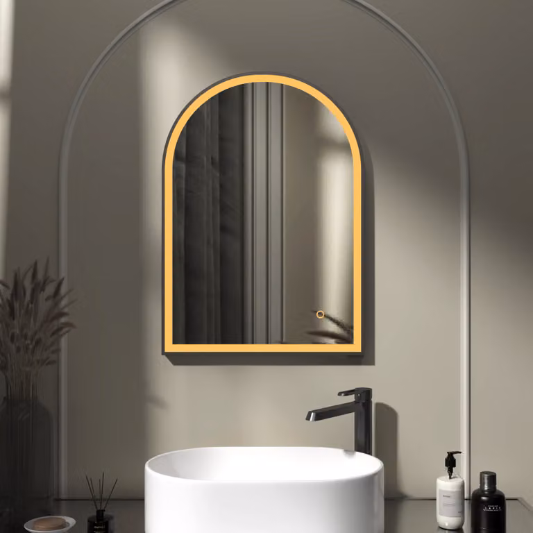 Royal Bathrooms Venice Arched LED Illuminated Bathroom Mirror in Matt Black, W 50 cm x H 70 cm