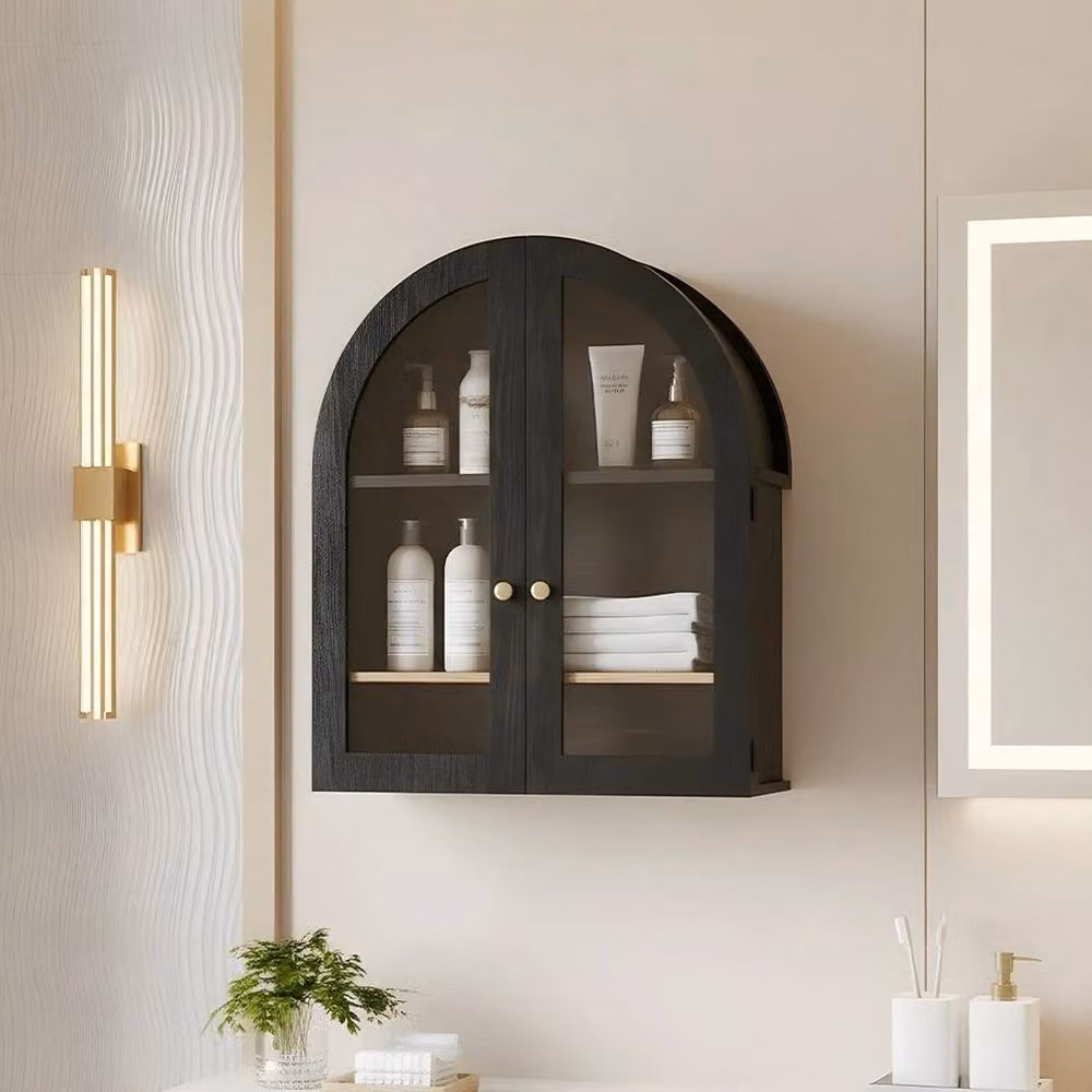 KORVIXA Arched Wall Mounted Storage Cupboard with Hinged Doors in Black and Gold, W: 60 cm, H: 60 cm – 3