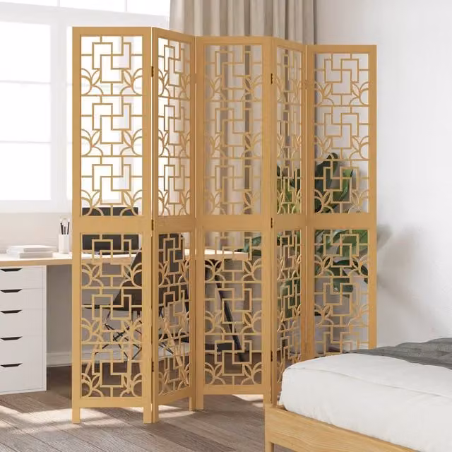 Berkfield Home 5 Panel Brown Solid Wood Paulownia Room Divider – 1
