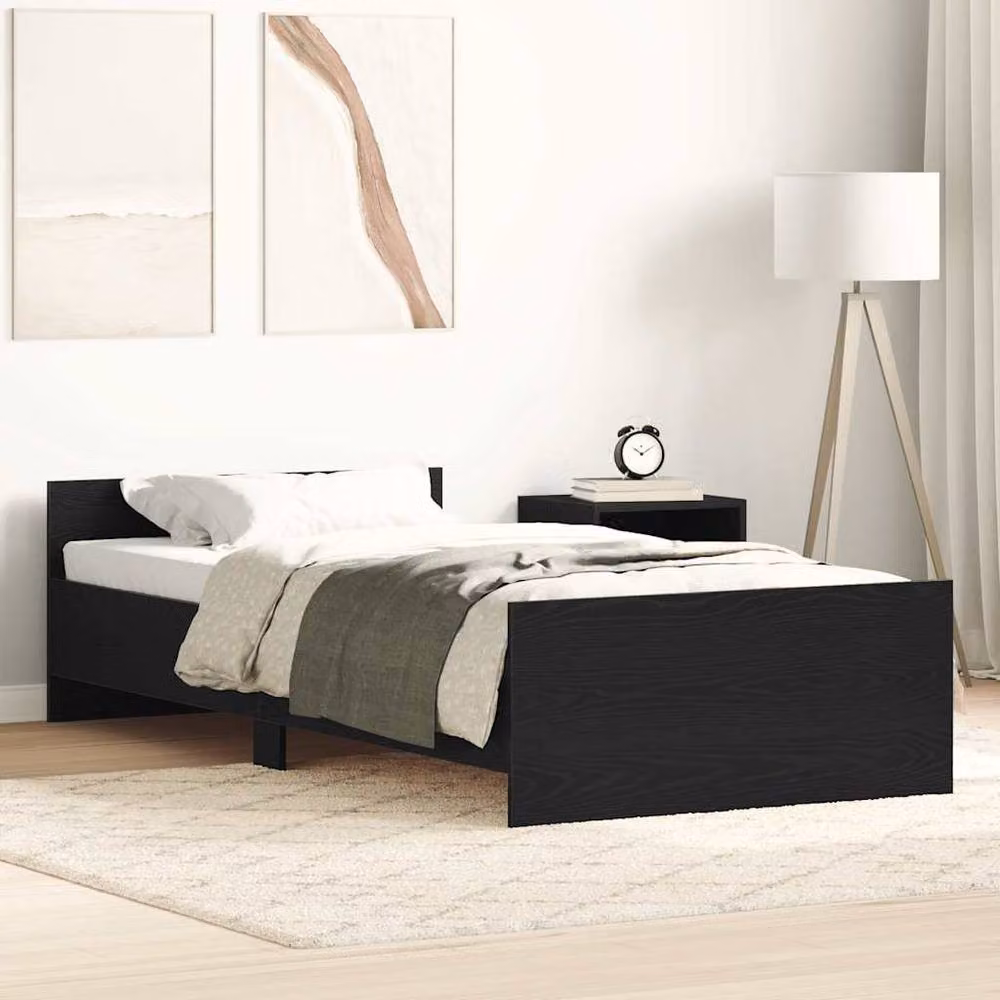 Berkfield Home Bed Frame in Black Oak, Engineered Wood, W/D/H: 90 x 200 cm – 2