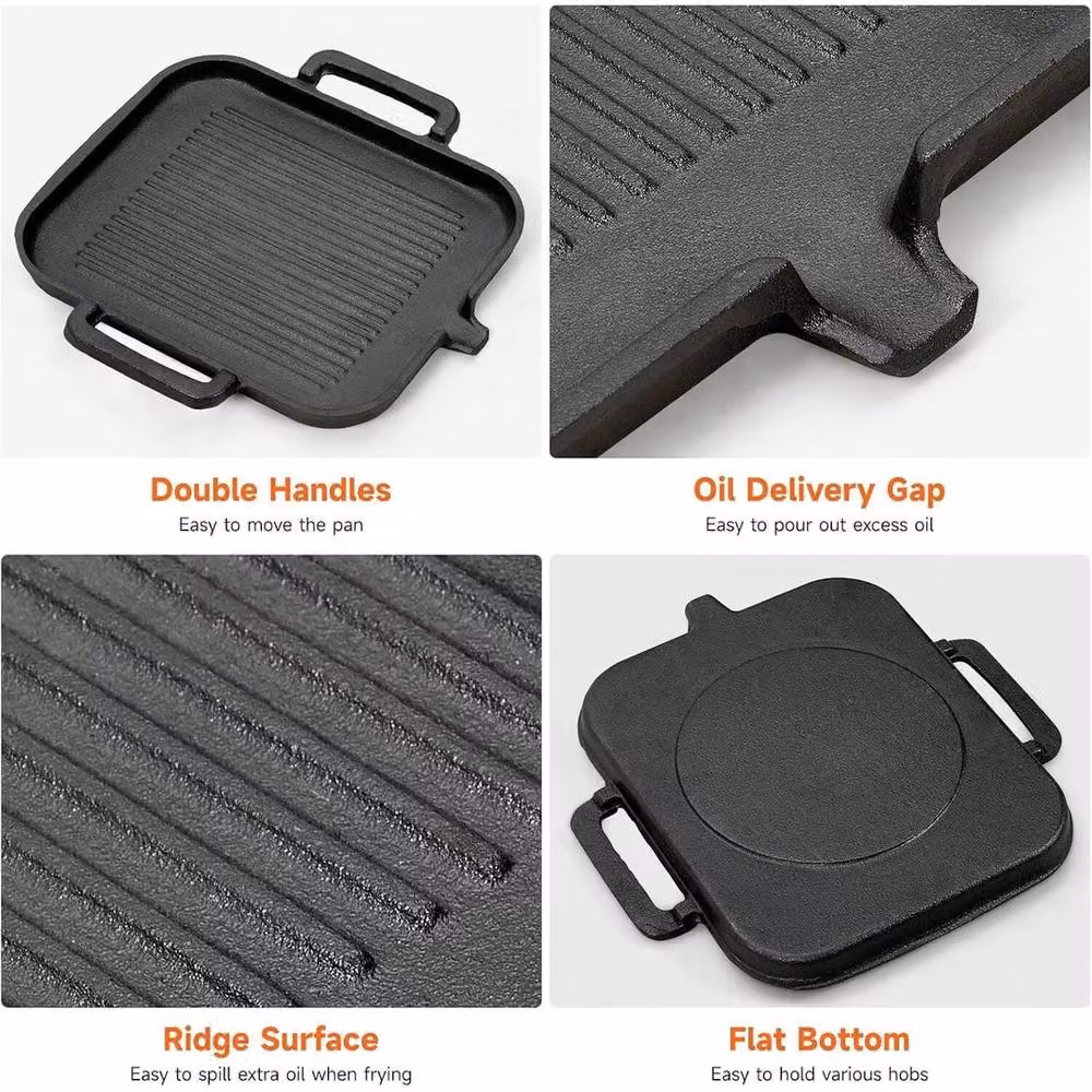 Kelvenix Non-Stick Cast Iron Griddle Skillet Pan with Double Handles, Black, W/D/H: 30 x 30 x 2 cm – 4