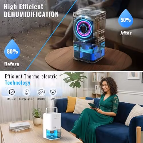 PureMate 1400ml Portable Mini Electric Dehumidifier in White with Colourful LED Lights – 3