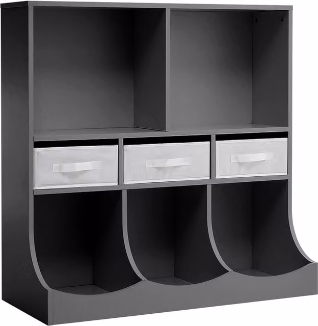 Kidkid 1-3 Tier Stackable Open Toy Storage Organiser for Children, Grey, Height: 91 cm