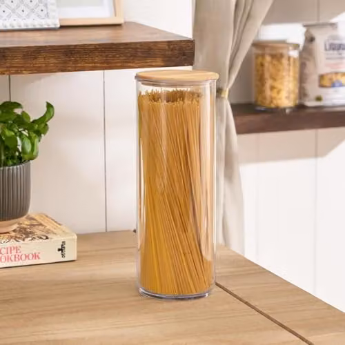 OHS Airtight Round Food Storage Container with Bamboo Lid, Transparent Plastic and Silicone, BPA Free and Stackable