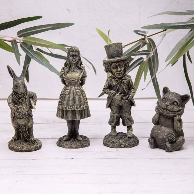 Annibells Set of 4 Alice in Wonderland Grey Plastic Tabletop Garden Ornaments