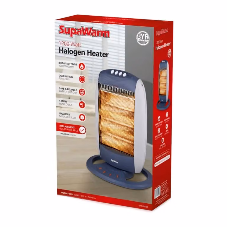 SupaWarm 1200W Blue Halogen Infrared Freestanding Heater with Tilt Protection and UK Plug – 3