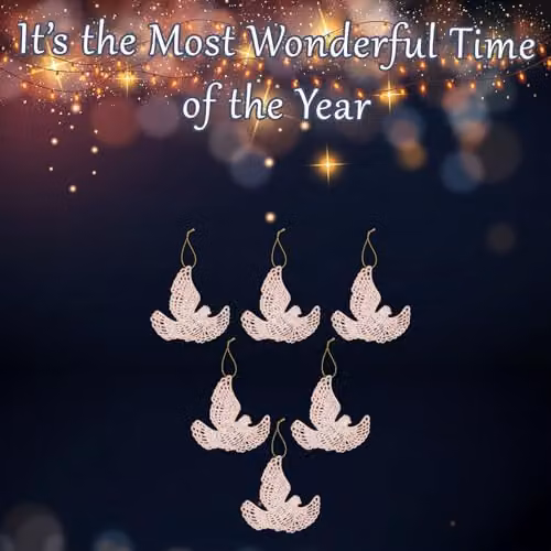 VFM e-Store Set of 6 Glitter Dove Christmas Tree Hanging Ornaments in Champagne and Ivory, W/D/H: 20 x 11.5 x 2 cm – 3
