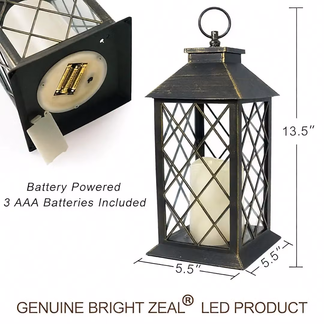 Bright Zeal Black and Gold Decorative Pillar Candle Lantern with Flicker Effect for Christmas Decorations – 3