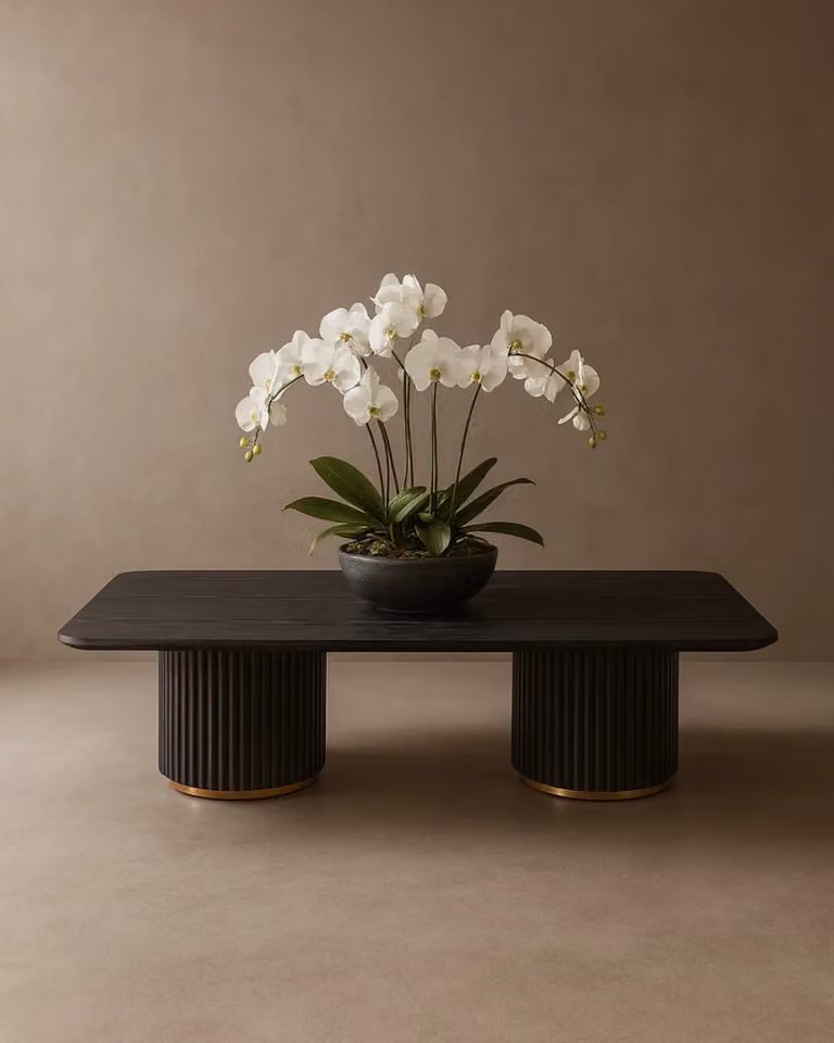 Tommy Franks Lantine Coffee Table in Black Oak and Brass, W/D/H: 140 x 70 x 36 cm