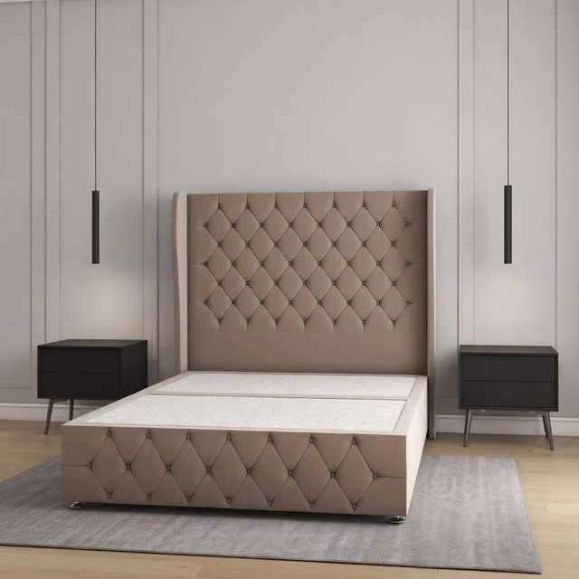 REGIONAL FURNISHINGS Plush Velvet Divan Bed with 54 inch Headboard and Footboard in Bronze, Small Double, W/D/H: 120 x 200 cm