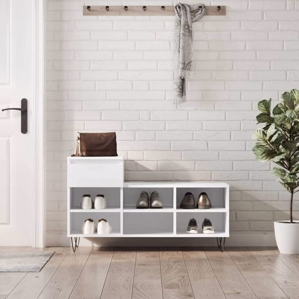 Berkfield Home Modern White Shoe Cabinet with Doors, Drawers and Open Shelf, W/D/H: 102 x 36 x 60 cm – 2