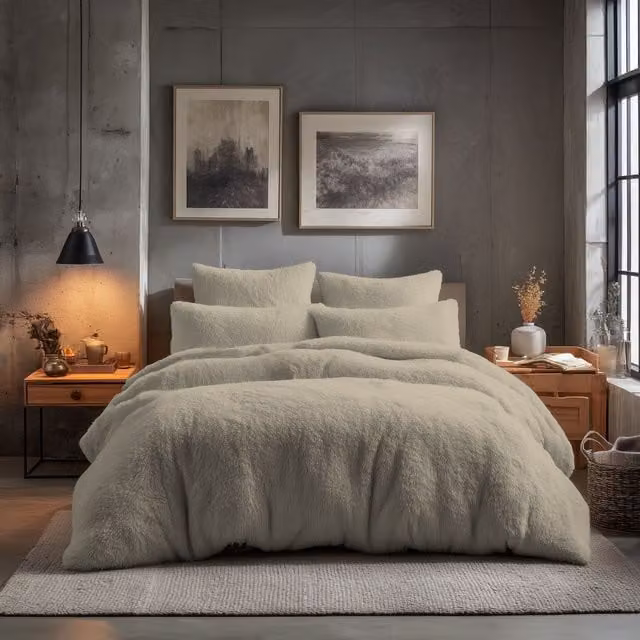 Home Sweet Home UK Teddy Bear Fleece Duvet Cover and Pillowcase Set, Beige, Double