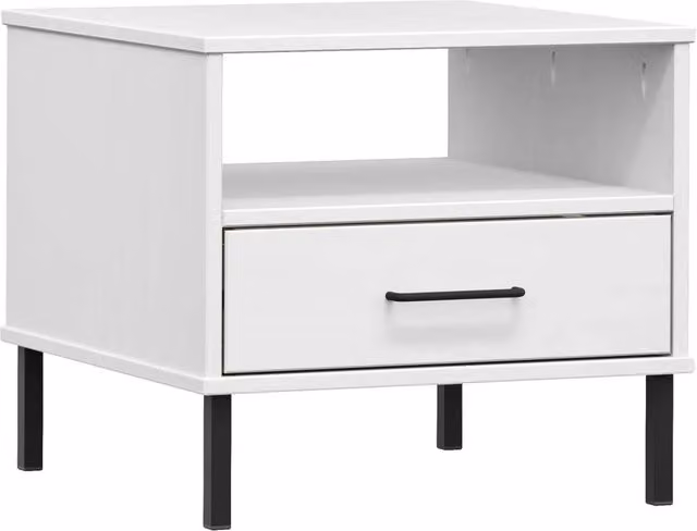 Berkfield Home Oslo Bedside Table in White Solid Pine Wood with Metal Legs