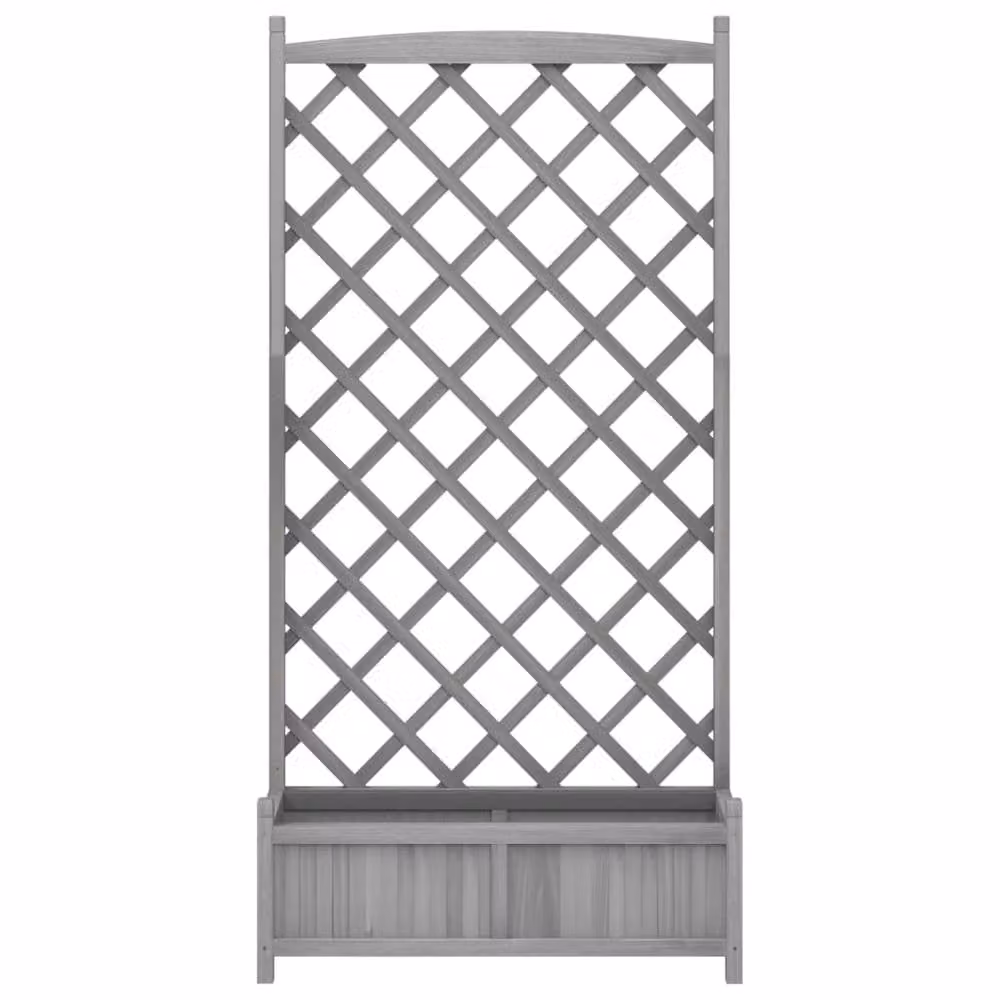 Berkfield Home Grey Solid Wood Fir Planter with Trellis – 3