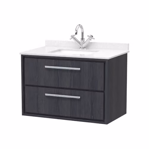 Balterley Wall Hung Bathroom Vanity Unit with Marble Top Basin and 2 Soft Close Drawers, Graphite Grey, W: 82.0 cm, D: 47.0 cm, H: 61.7 cm