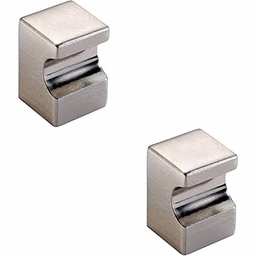 Loops 2 Pack Square Cupboard Door Knobs in Brushed Silver, 18 x 18 mm with 25 mm Projection