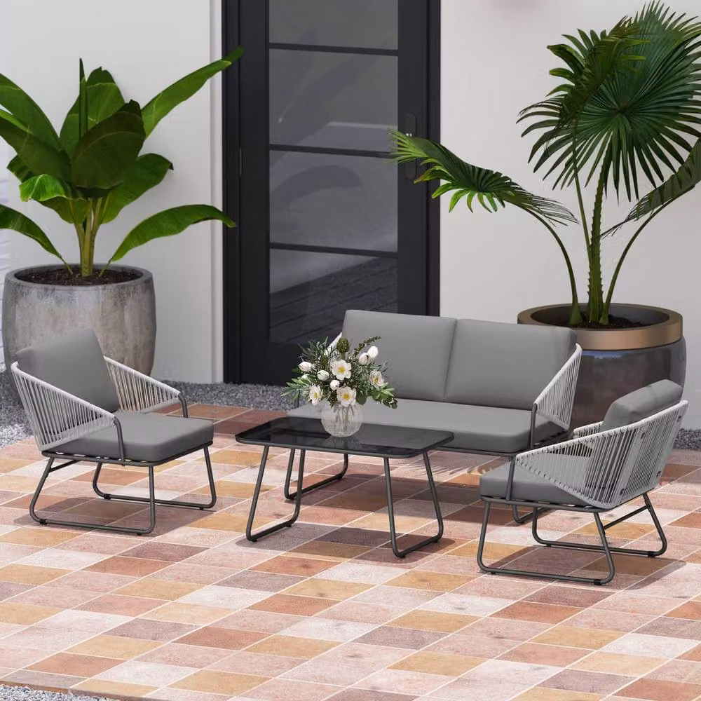 Wyld Haus Yoma Grey 4 Seater Rattan and Metal Outdoor Sofa Set – 7
