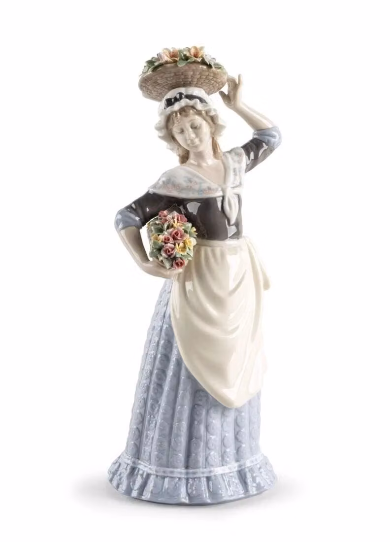 Lladró Flower Picking Porcelain Sculpture in Multicolour