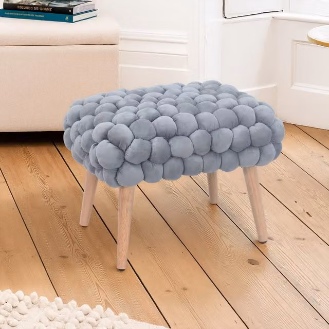 Artemis Home Cushla Bubbly Velvet Small Footstool in Grey