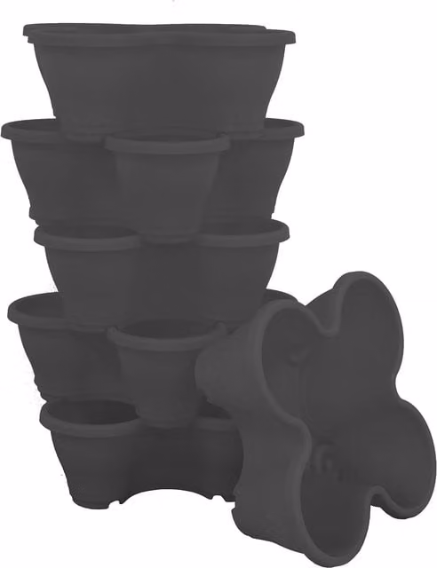 Simpa 6-Piece Quad-Pot Stackable Modular Planter Set for Indoor and Outdoor Use, Black
