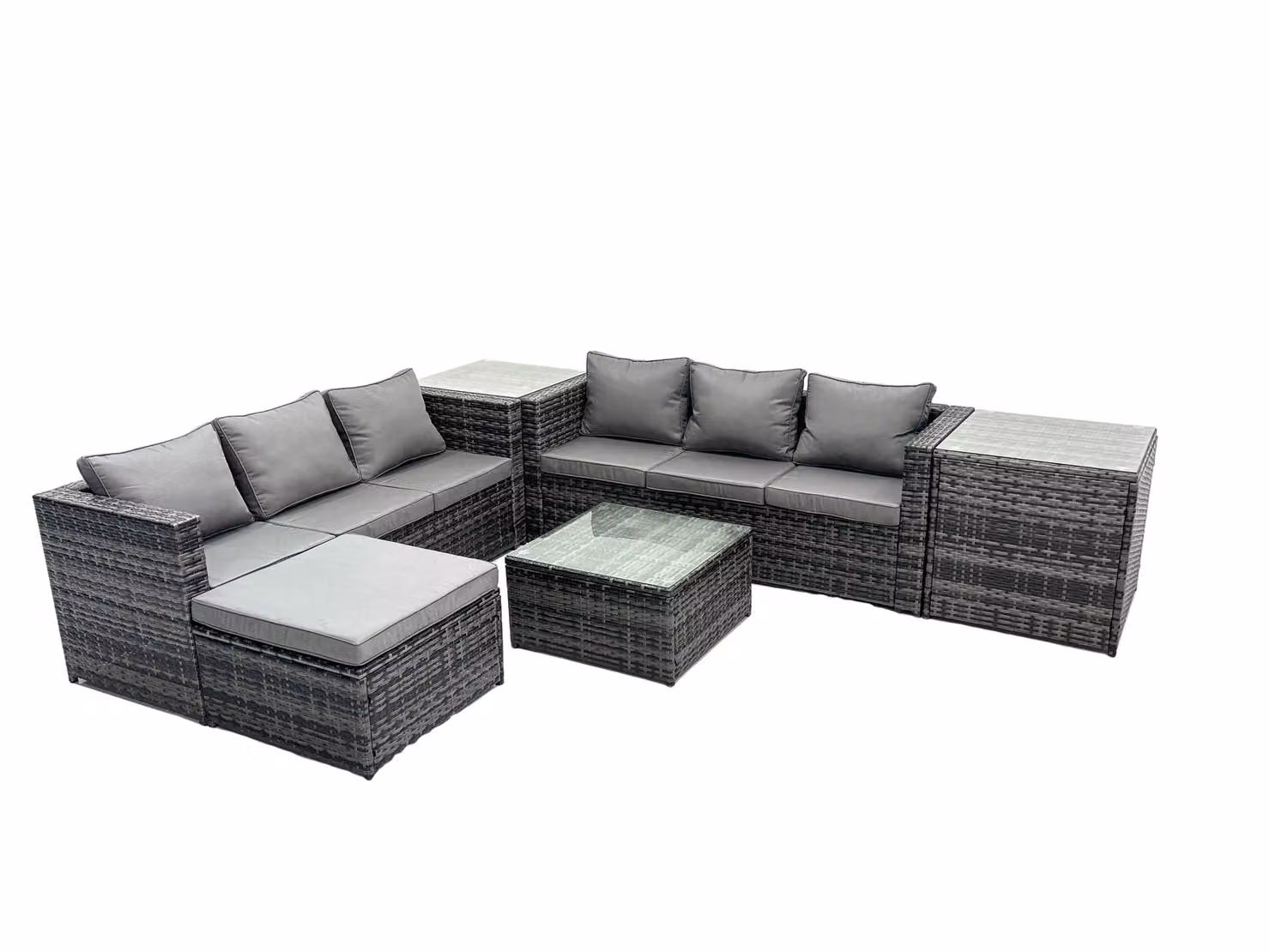 Fimous 7 Seater Patio Lounge Sofa Set in Dark Grey with 2 Side Tables and Ottoman – 2