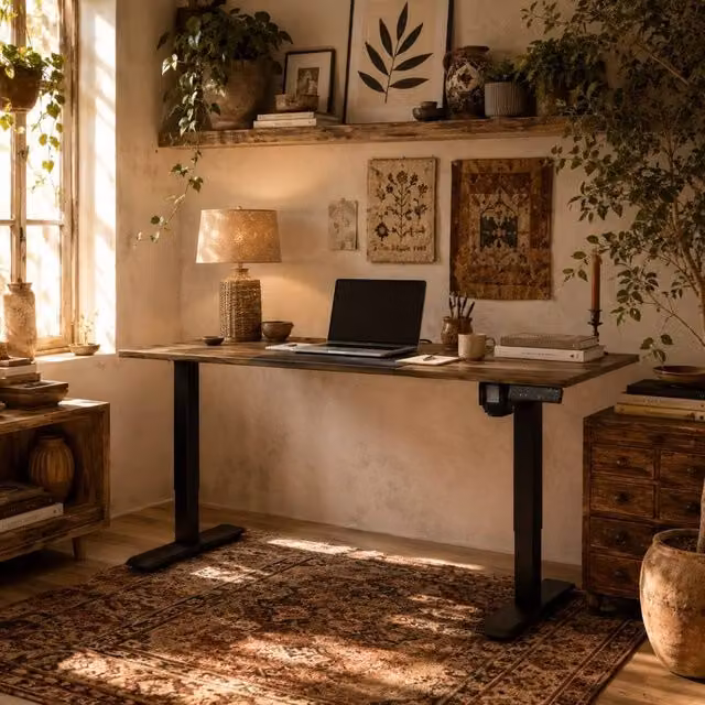 Wyld Haus Moratti Electric Height Adjustable Standing Desk in Teak and Black
