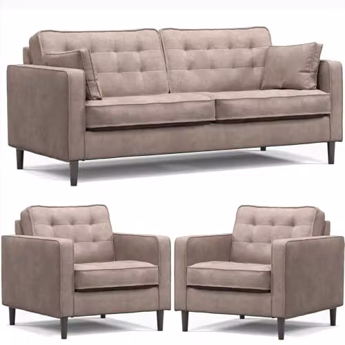 Furnishings For Less UK Eden Toledo Fabric 3 Piece Sofa Suite in Pewter, including 3 Seater Sofa and 2 Armchairs – 1