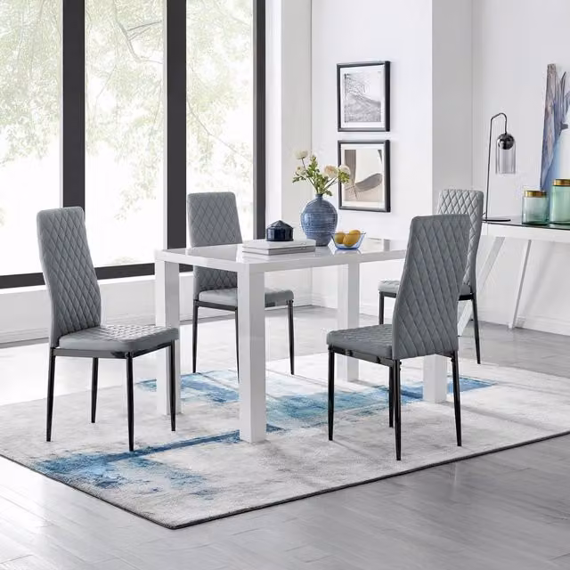 FurnitureboxUK Pivero 4 White Rectangular Dining Table and 4 Milan Black Leg Chairs in Grey