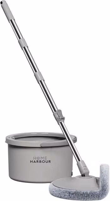 Home Harbour 2 in 1 Turbo Spin Mop and Bucket with Wringer and Microfibre Mop in Grey