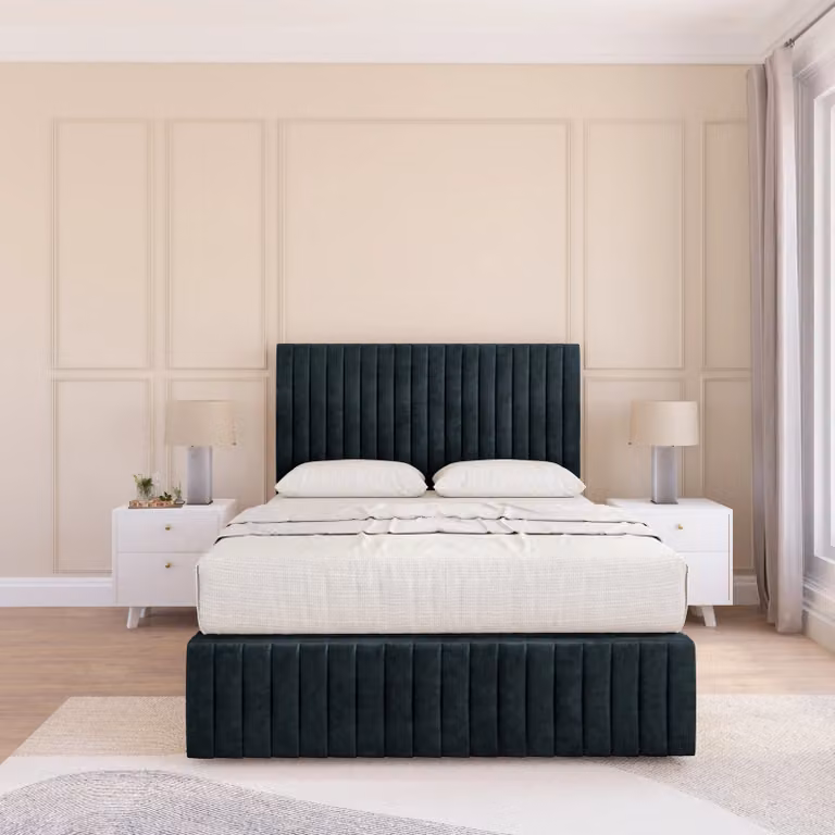 Sloomy Madison Divan Bed Base in Black Velvet Fabric, Single, W/D/H: 90 x 190 cm
