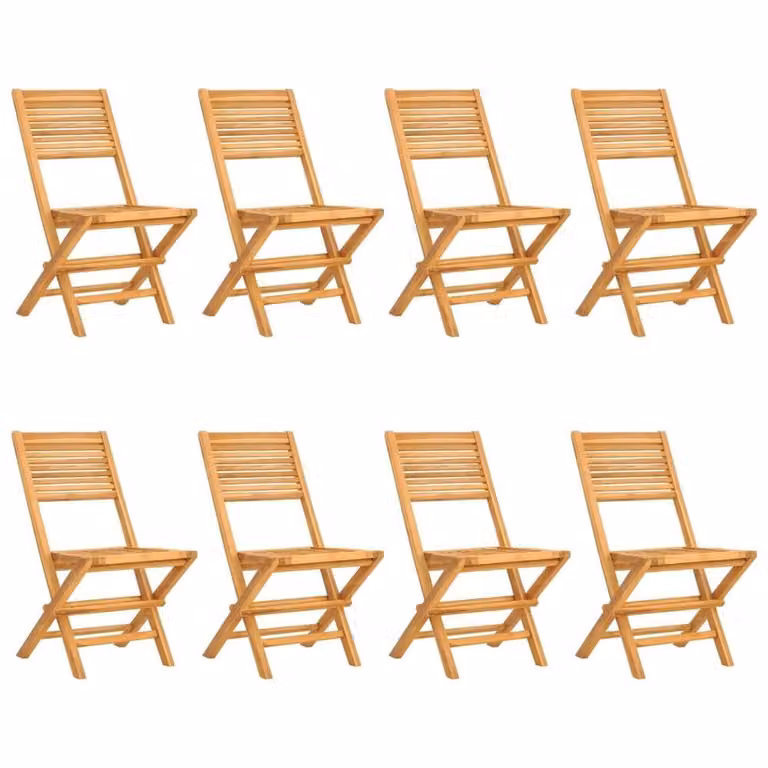 Berkfield Home Set of 8 Folding Garden Chairs in Brown Solid Teak Wood, W/D/H: 47 x 62 x 90 cm