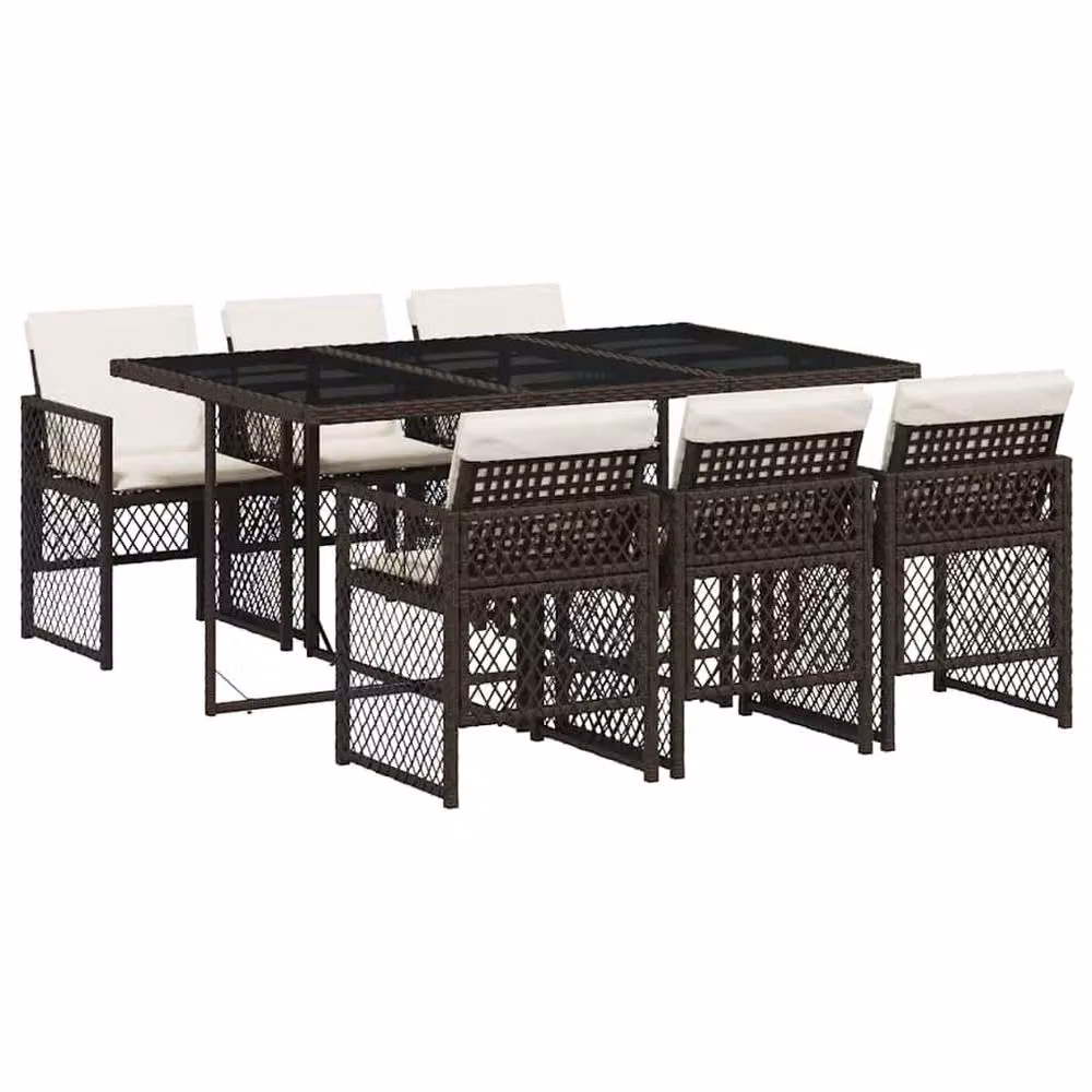 Berkfield Home 7 Piece Brown Poly Rattan Garden Dining Set with Cushions – 2