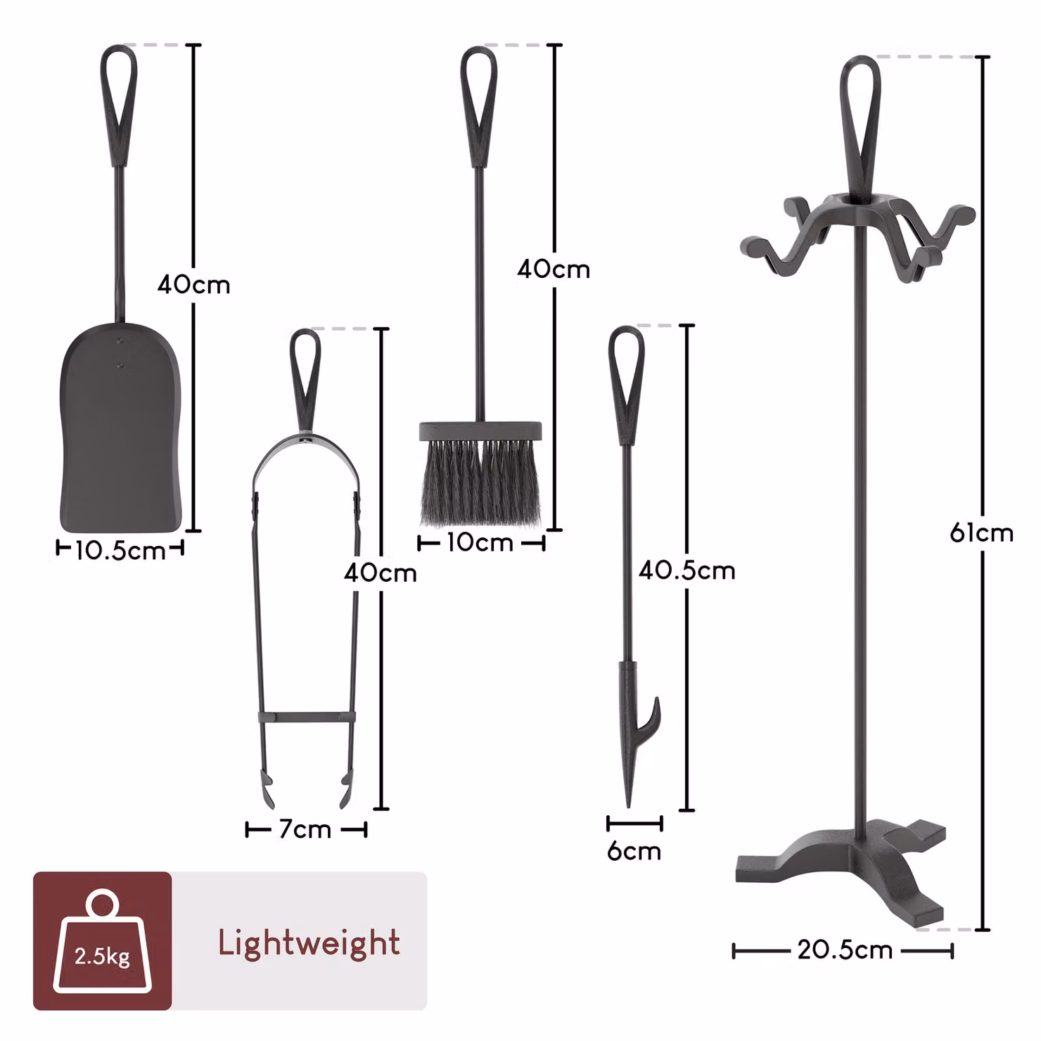 Home Discount Fire Vida 5 Piece Buxton Companion Set Fireplace Tools in Black – 2