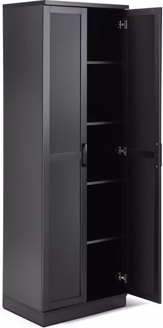 Costway Modern Black Wooden Storage Cabinet with 2 Hinged Doors and Internal Shelves