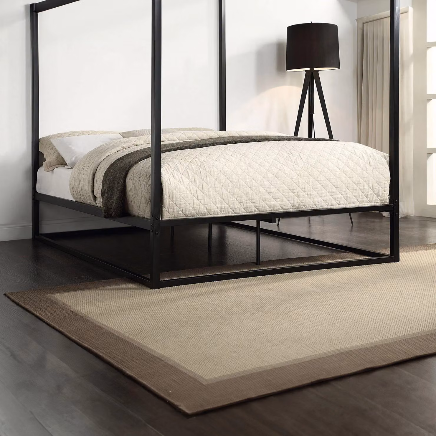SlumberWorx Ashwell Modern Four Poster Metal Bed Frame in Black, W/D/H: 90 x 200 cm – 3