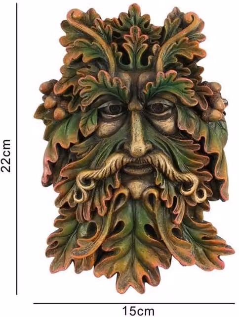 Uniqueful Green Man Face Wall Plaque in Green and Multicolour, 15 cm