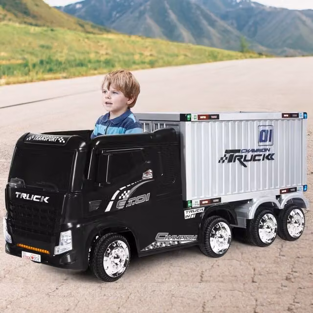 Costway Black Electric Ride-On Kids Semi-Truck RC Car