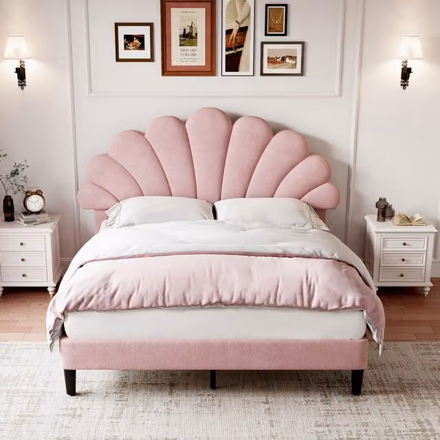 Matteo Double Pink Velvet Upholstered Bed Frame – 1