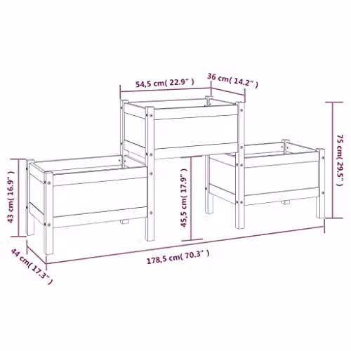 vidaXL Black Solid Pine Wood Garden Planter W/D/H: 178.5 x 44 x 75 cm – 2